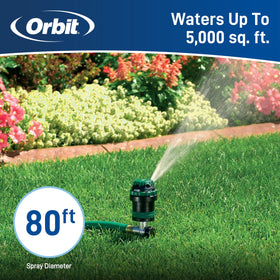 Orbit 58573N H2O-6 gear drive sprinkler easy-adjust tabs simplify pattern changes.