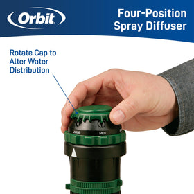 Orbit 58573N H2O-6 gear drive sprinkler stable setup on even ground.