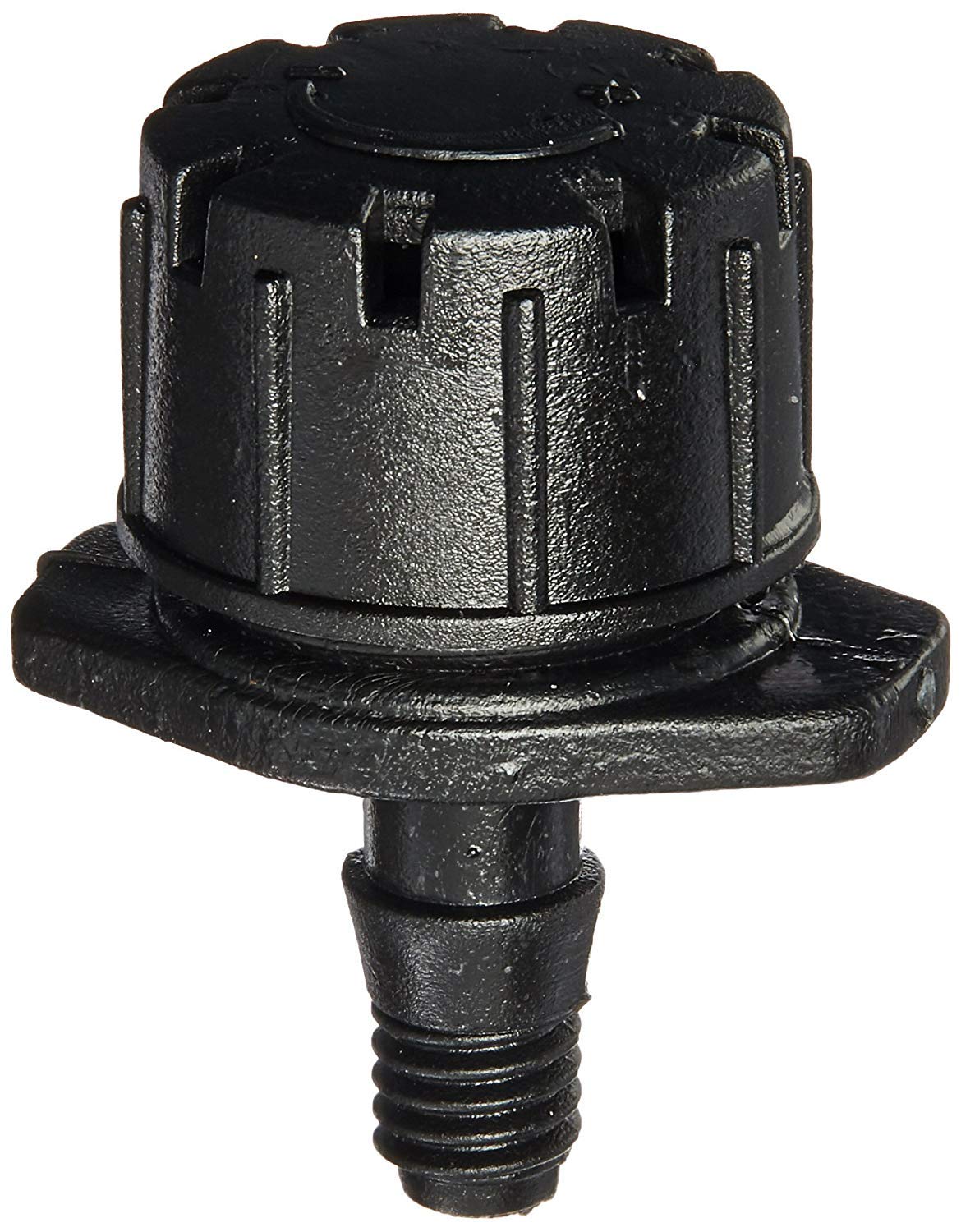 Orbit 67100 emitter installed in garden, gentle adjustable irrigation.