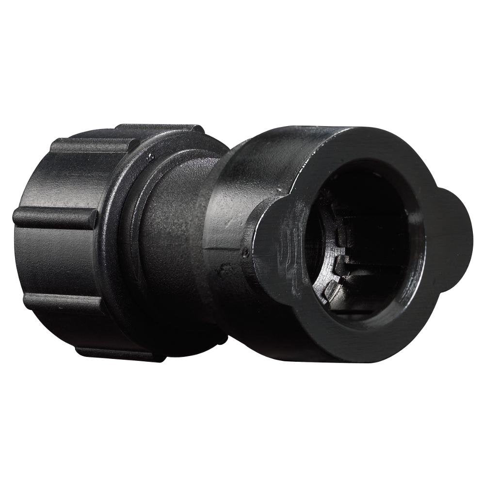 Orbit 67495 drip-lock hose faucet adapter close-up showing rotatable seal for leak-free connections