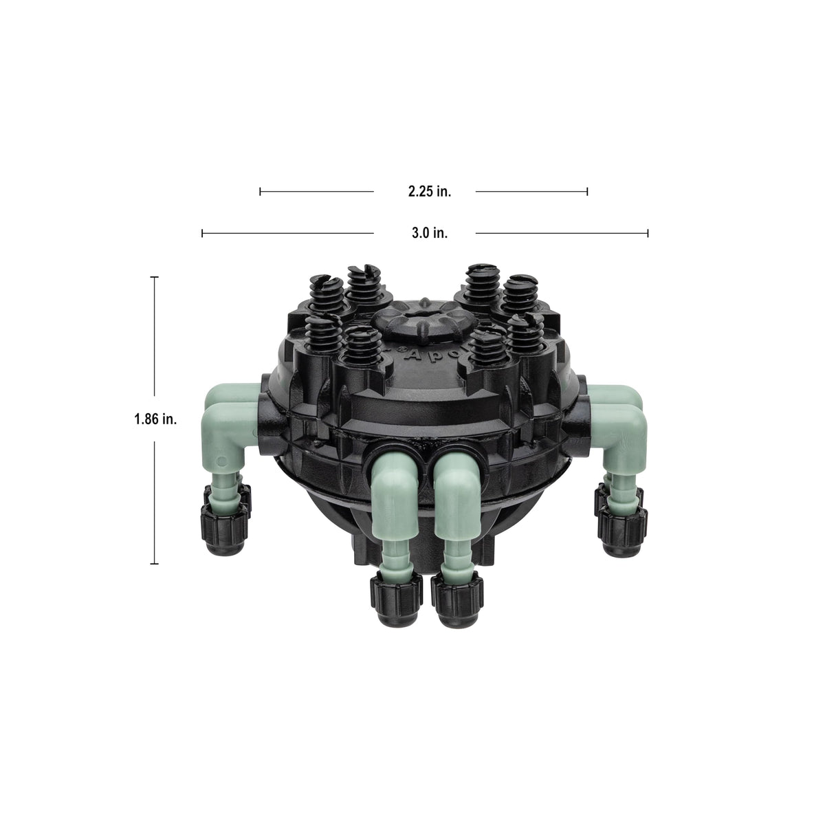 Orbit eight outlets with 1/4 inch tubing and adjustable flow per outlet