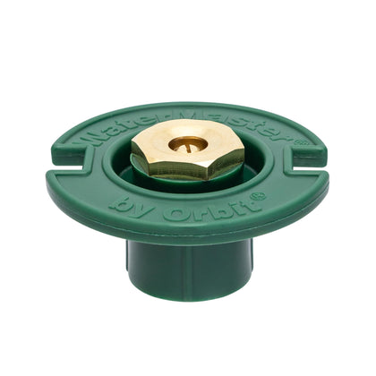 Orbit brass flush head provides discreet 15 ft coverage for lawns.