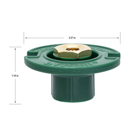 Orbit brass flush nozzle with flow adjustment screw for precise watering control.