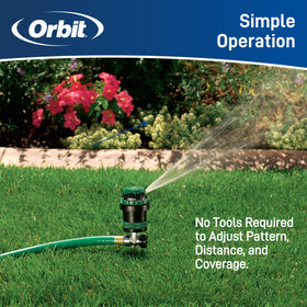Durable build of Orbit gear-drive sprinkler for long-season use.