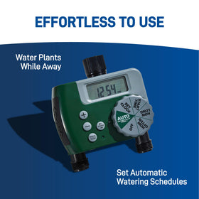 Orbit gear-drive sprinkler heads provide dependable head-to-head coverage for large areas.