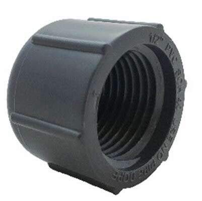 Orbit half-inch FPT grey cap pack front view seals outdoor sprinkler risers.