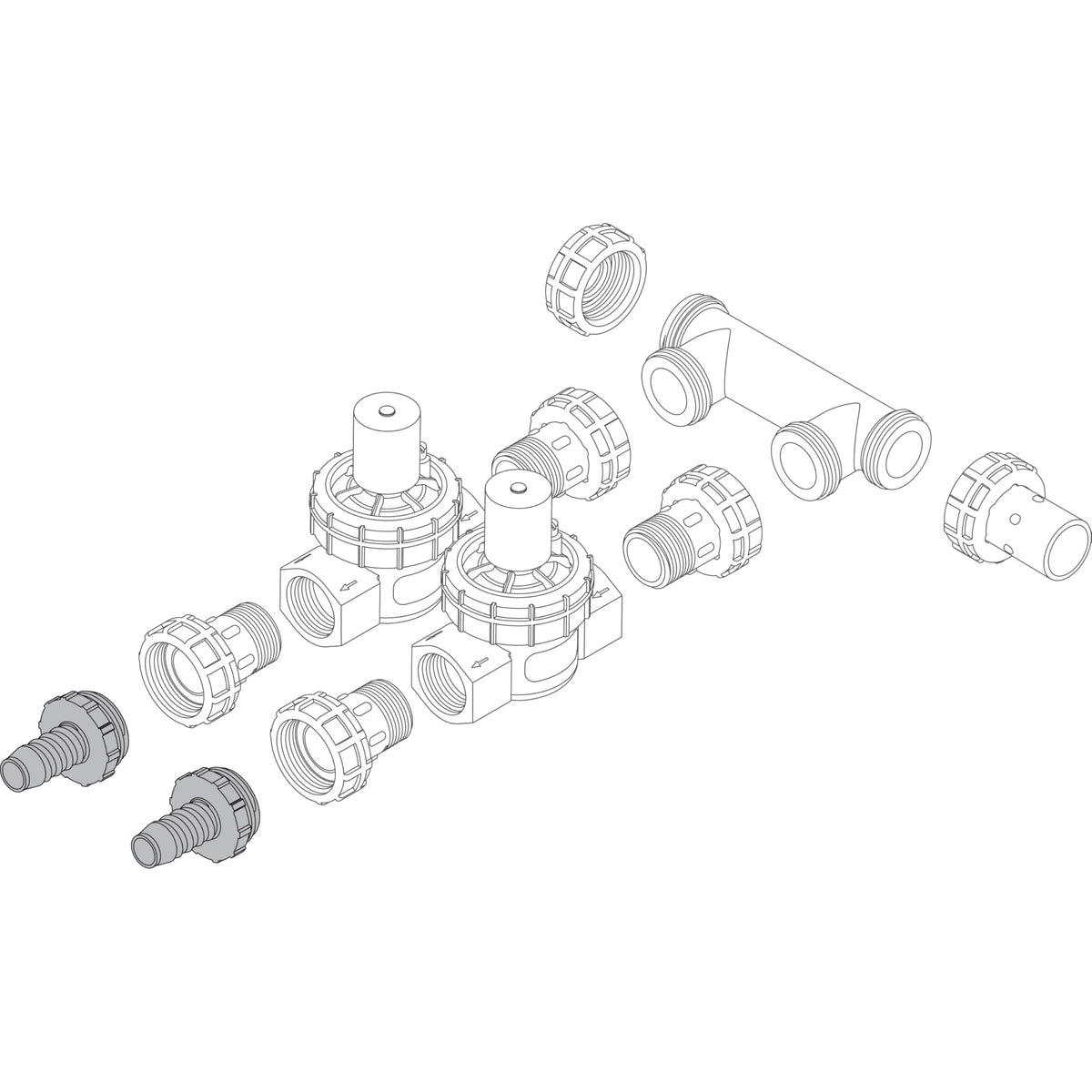 Orbit HDPE poly pipe-compatible adapter for reliable 3/4-inch irrigation connections.