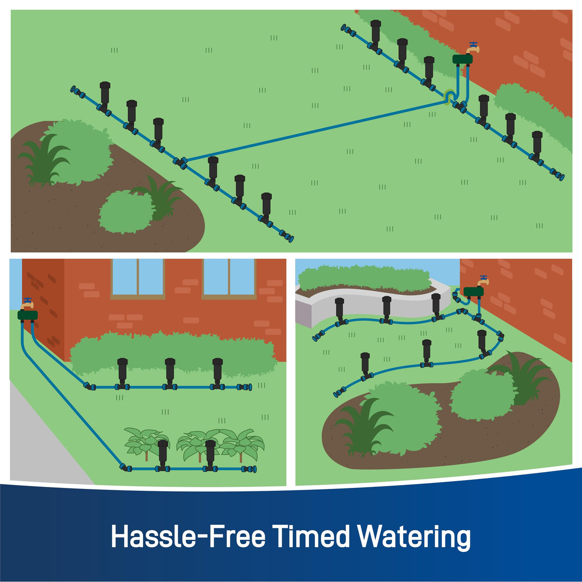 Orbit conversion lets you transform a standard faucet into a two-zone irrigation system.
