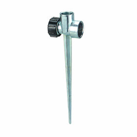 Orbit metal flow-thru lawn sprinkler spike base for easy adjustable watering in turf.