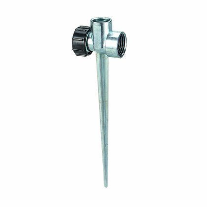 Orbit metal flow-thru lawn sprinkler spike base for easy adjustable watering in turf.