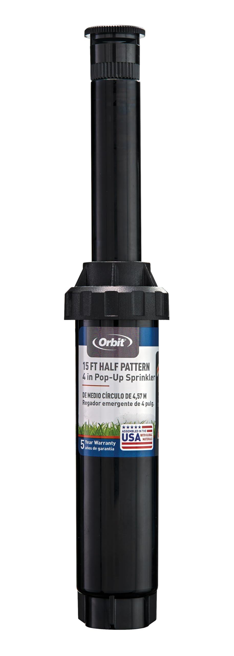 Orbit ratcheting riser lets you fine-tune spray direction after install.