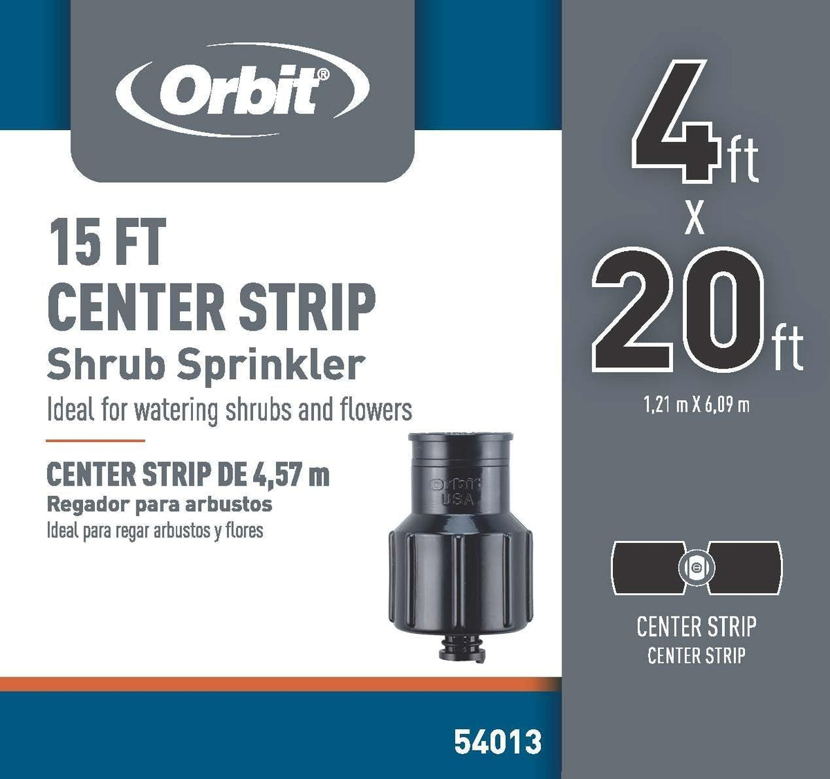 Orbit shrub sprinkler with flow-adjustment nozzle for precise watering and reduced overspray.