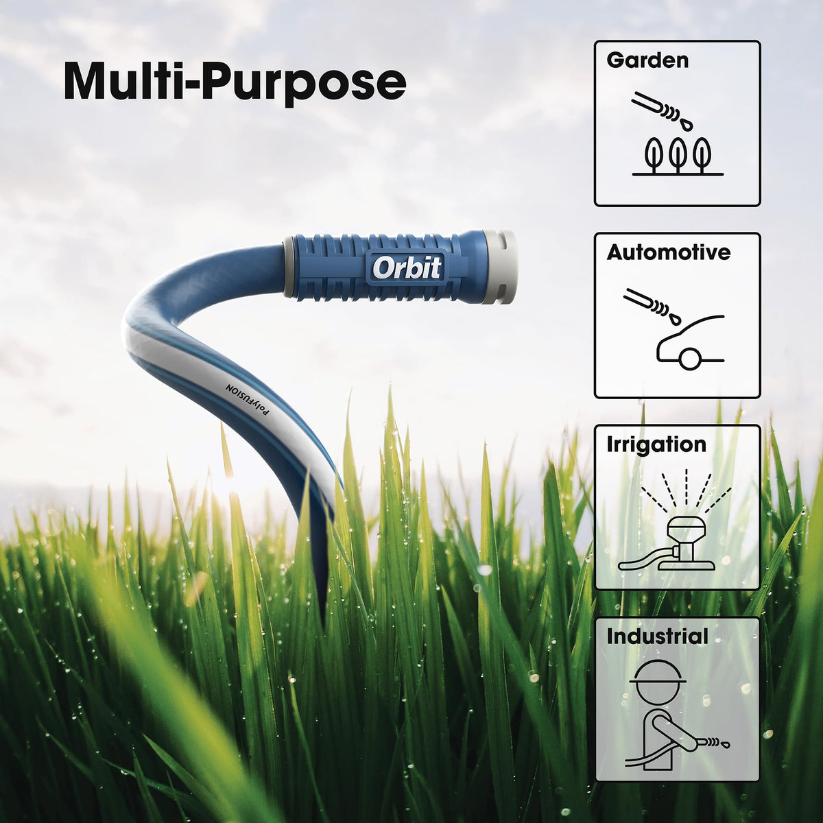 Orbit UV-protected hose thriving in outdoor conditions.