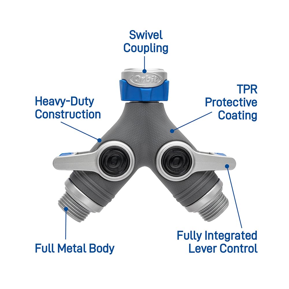 Ergonomic easy-grip levers simplify switching water to two hoses.