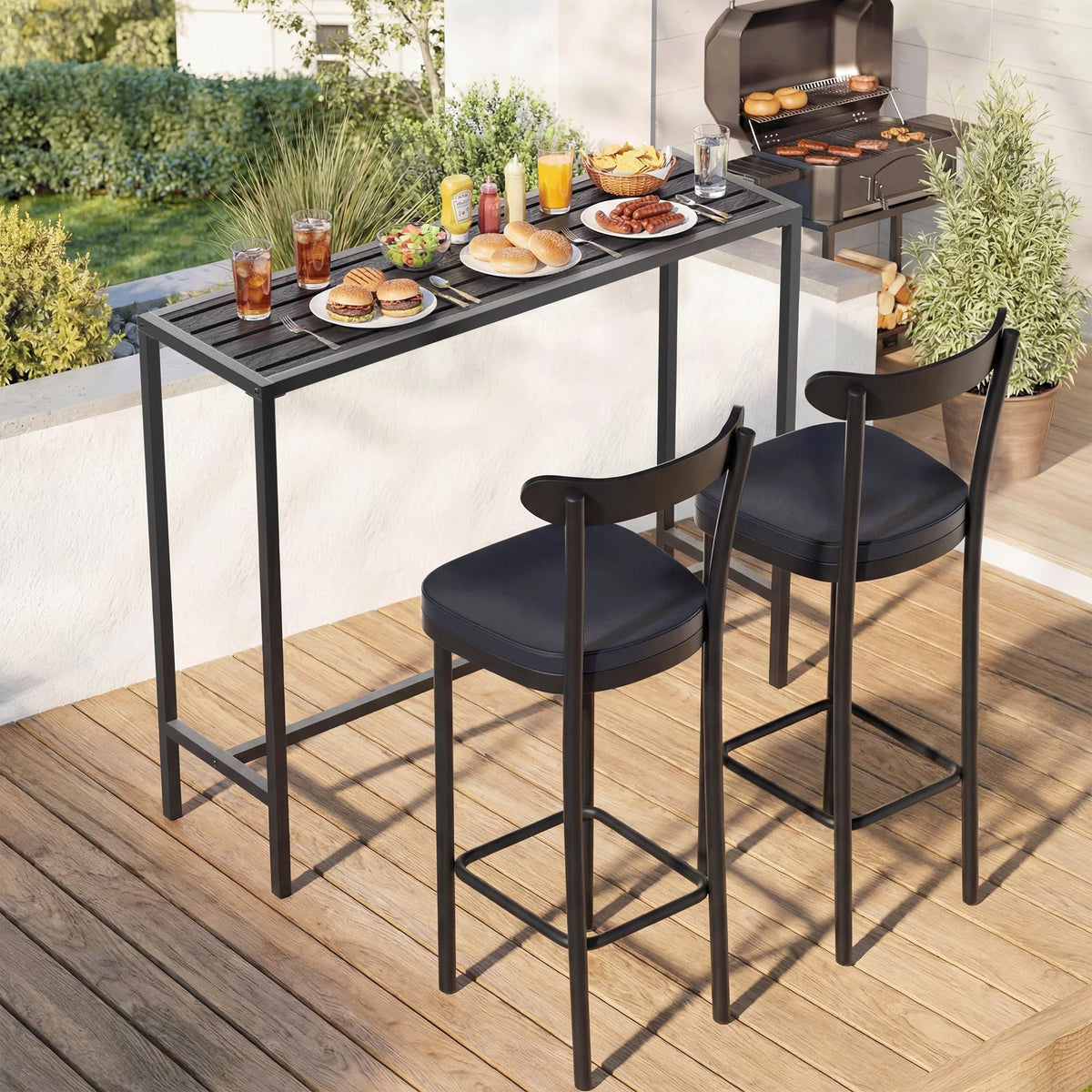 Orbotots compact bar-height table on a balcony ready for stools