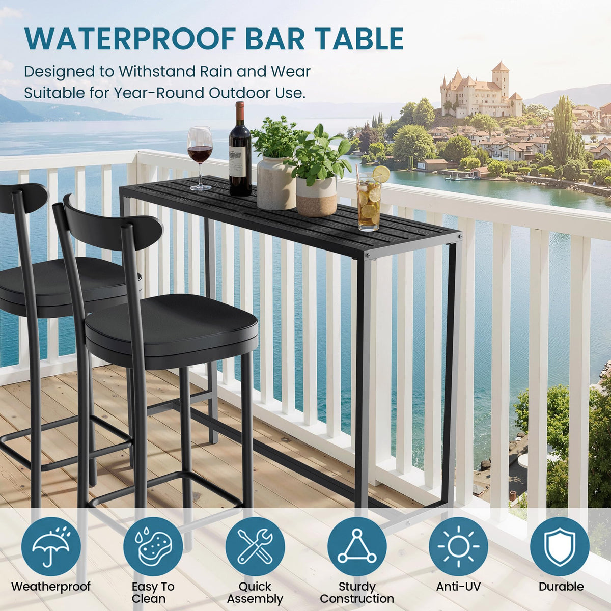 Orbotots outdoor bar table fully assembled with quick setup and level feet