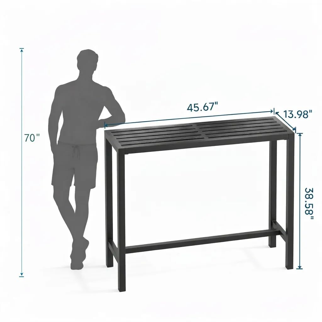 Orbotots 45in bar table side view illustrating compact fit for balcony spaces