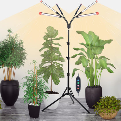 Orchbloom 6Head grow light on stand illuminates large indoor plants with full spectrum.