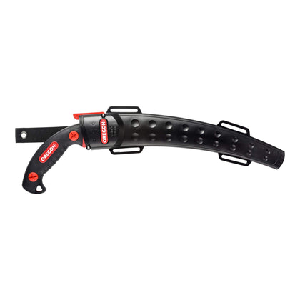 Oregon 13-inch curved saw front view with ergonomic handle for precise pruning.