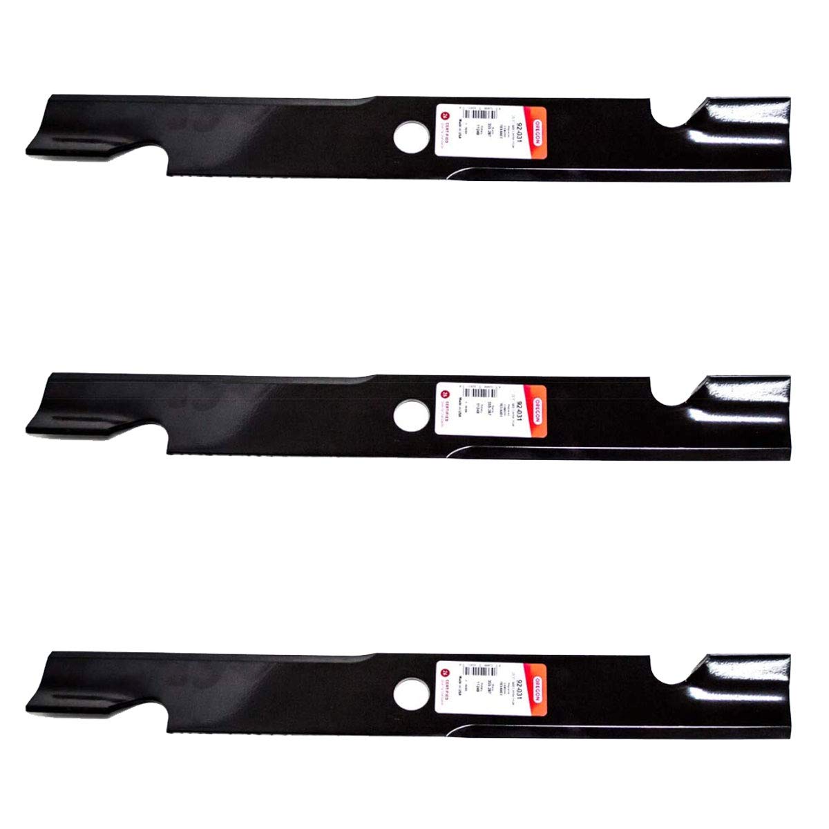 Oregon 3PK blades closeup for Exmark 60-inch deck, precise cuts