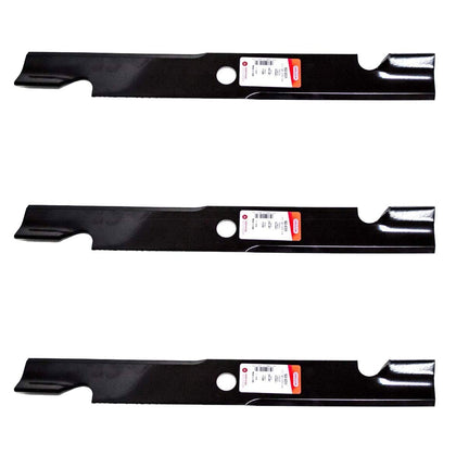 Oregon 3PK blades closeup for Exmark 60-inch deck, precise cuts