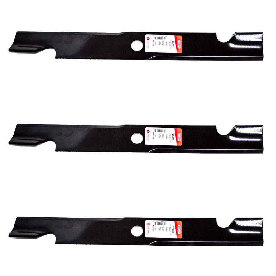 Oregon 3PK blades closeup for Exmark 60-inch deck, precise cuts