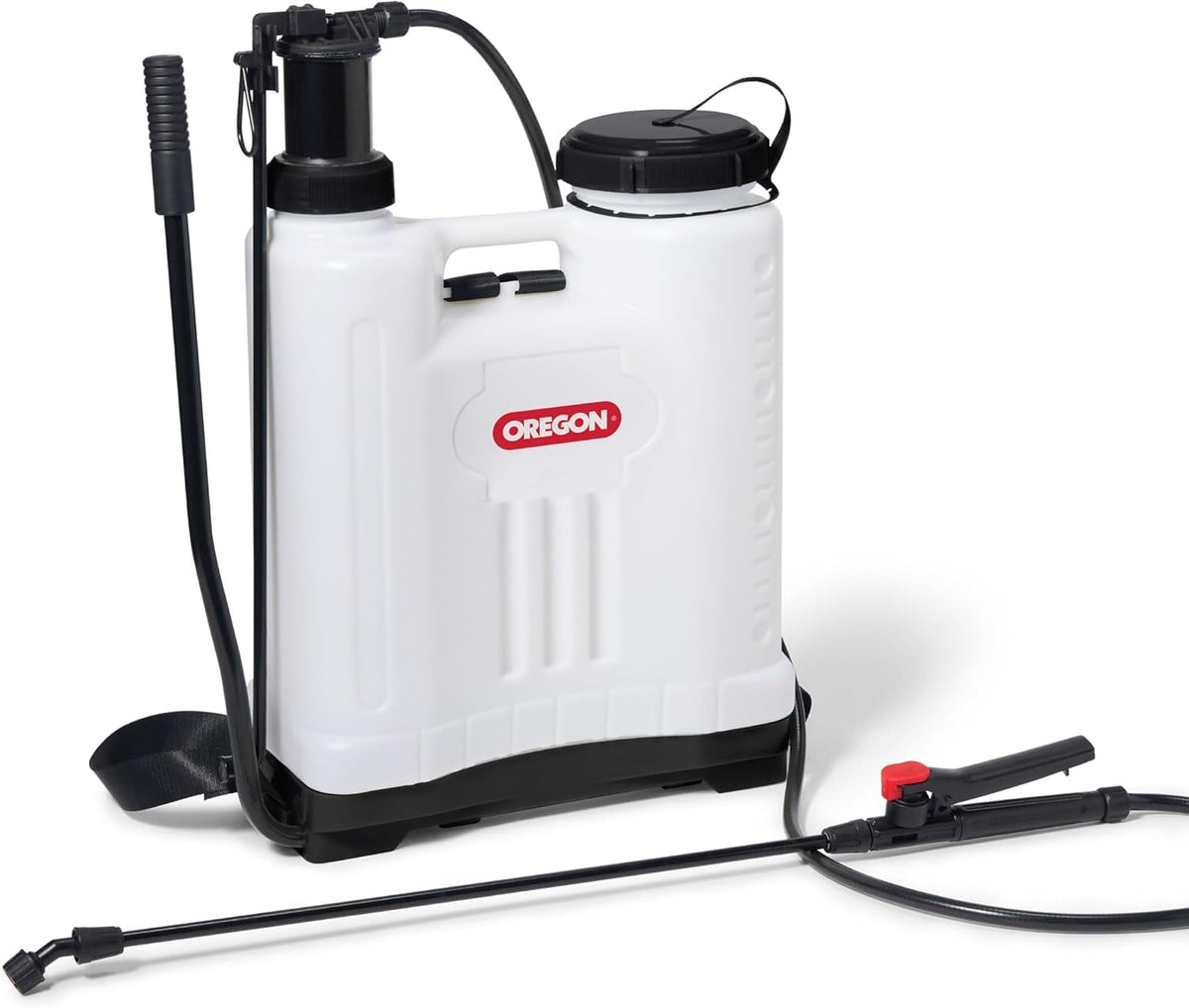 Oregon backpack sprayer with lance for precise garden spraying and weed control.