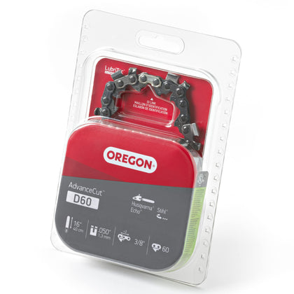Oregon D60 AdvanceCut chain for 16-inch bars, versatile cross-brand compatibility.