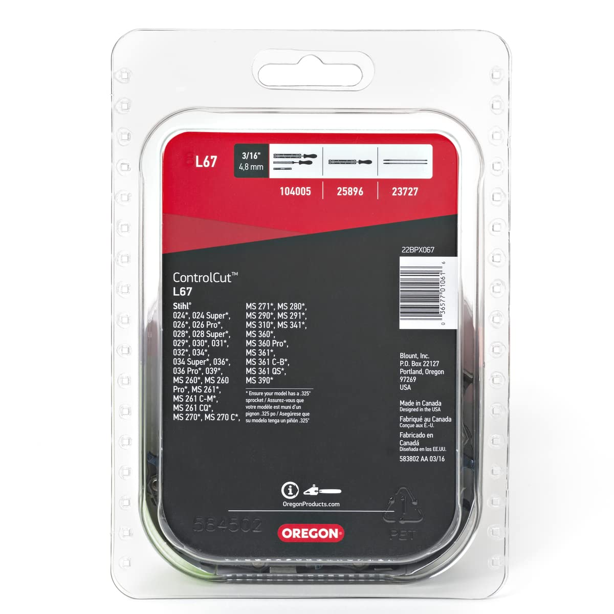 Oregon Lubri-Tec auto-oiling system extends chain life during work.