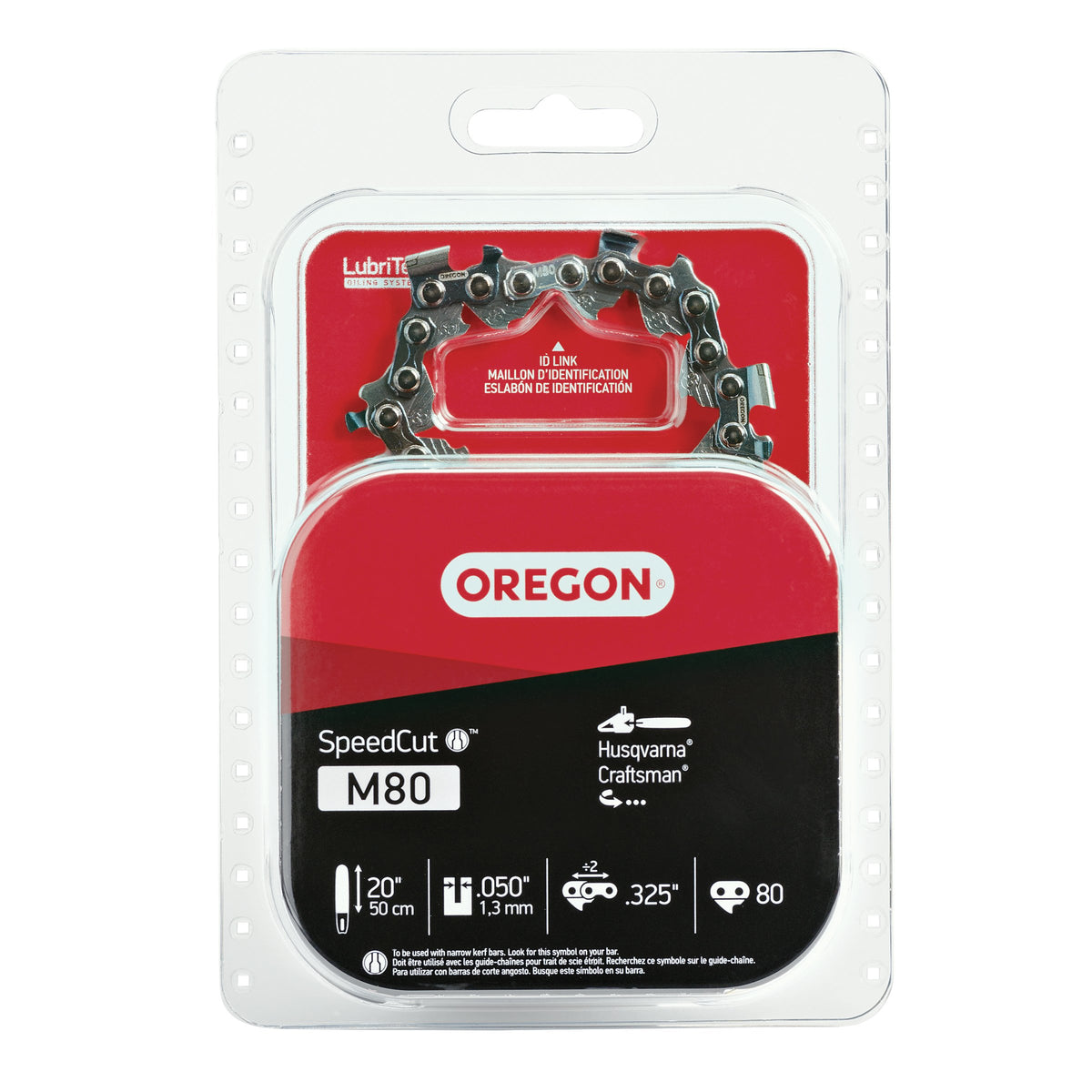 Oregon M80 SpeedCut 20-inch chain on bar enabling smooth cuts