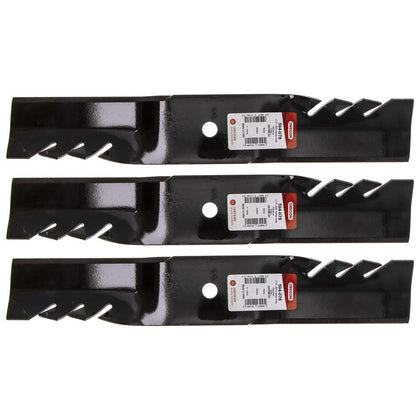 Oregon Gator G5 mower blade close-up showing sharp edge and durable construction