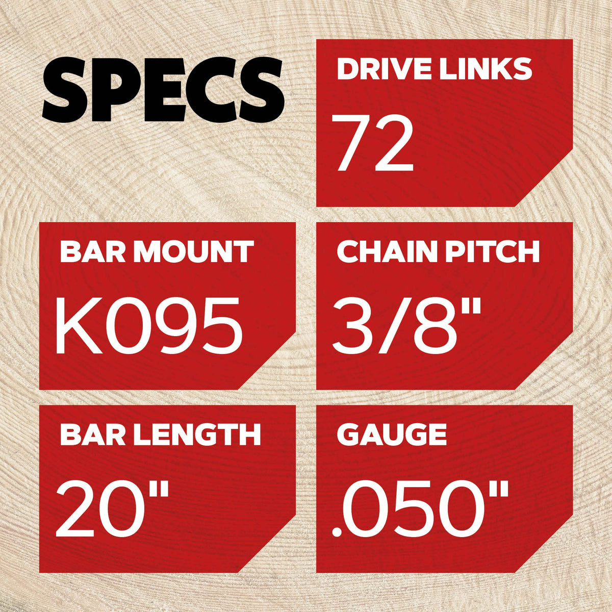 Oregon PowerCut 38-pitch 050-gauge chain fits precisely for maintenance.