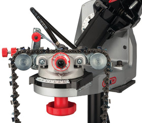 Oregon professional chain grinder in a tidy workshop.
