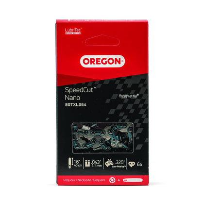 Oregon SpeedCut Nano chain 16-inch with 64 drive links for smooth cutting
