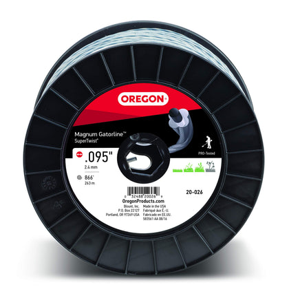 Oregon Super-Twist Magnum Gatorline spool closeup showing durable core and weld-resistant outer layer.