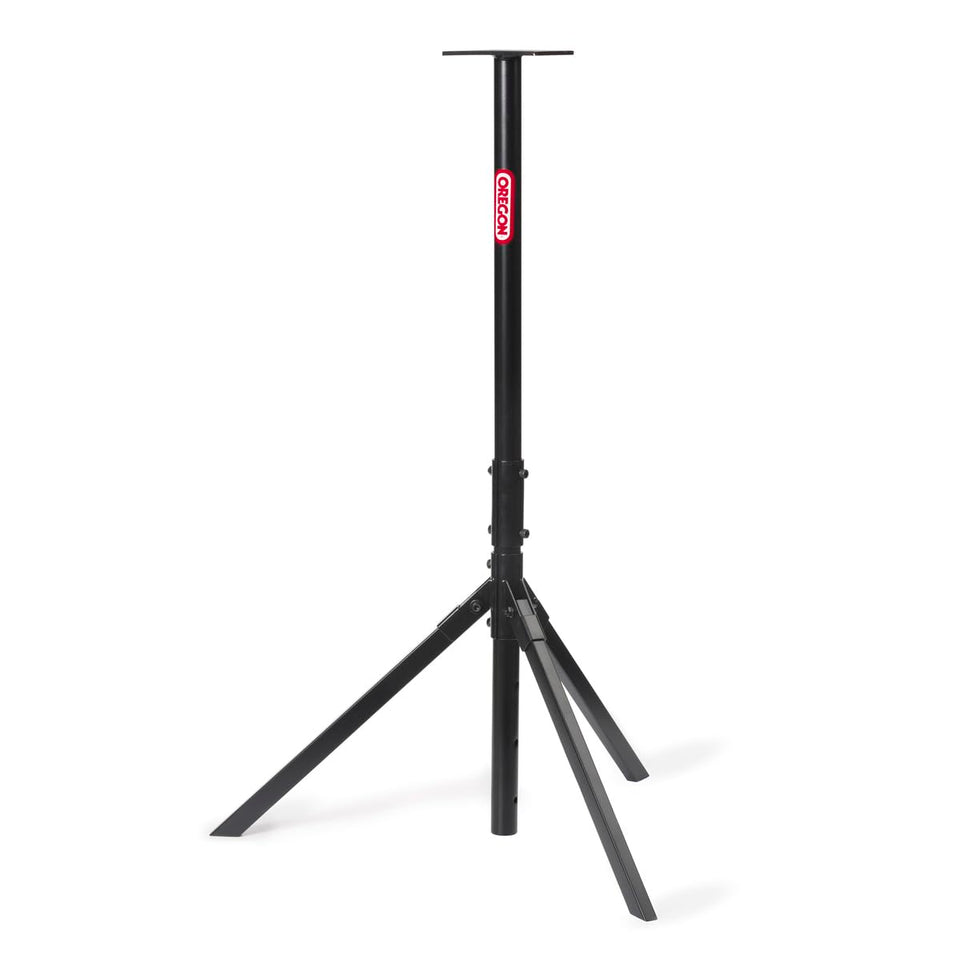 Oregon Tripod Grinder Stand folded for transport, ideal for on-site sharpening.