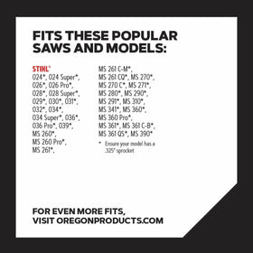 Oregon V74 PowerCut fits Stihl and Husqvarna 18-inch bars.