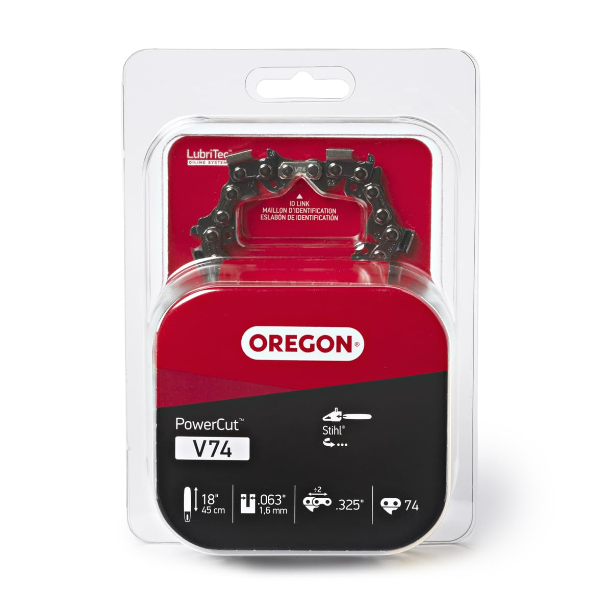 Oregon V74 PowerCut on an 18-inch bar delivers clean, precise cuts.