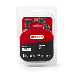 Oregon V81 PowerCut chain on a 20-inch bar for smooth, precise cuts