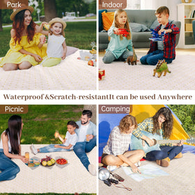 OrgaNatureQueen three-layer soft picnic blanket on grass for comfort.