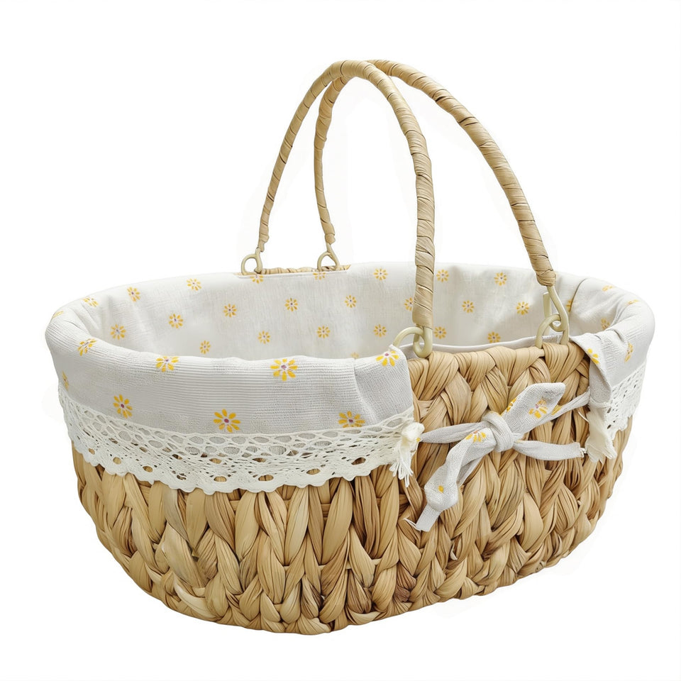 OrgaNatureQueen wicker picnic basket with folding handles for easy outdoor transport.