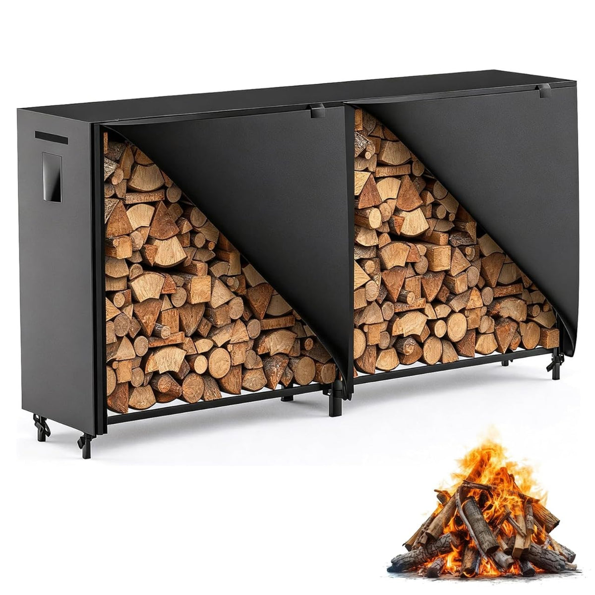 organizelink 8ft firewood rack outdoors with cover keeps logs dry and organized