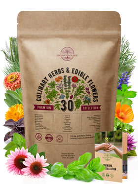 Organo Republic 30 culinary herbs seed pack for indoor or outdoor growing with heirloom seeds.