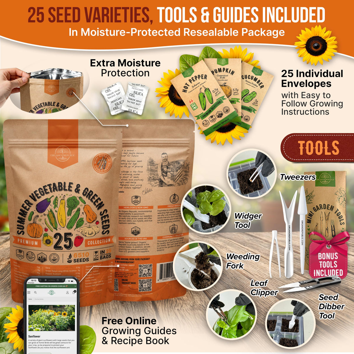 Organo Republic included gardening tools simplify planting and care.