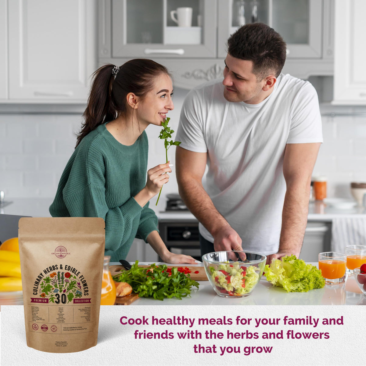 Organo Republic resealable seed packets with QR code for growing instructions.