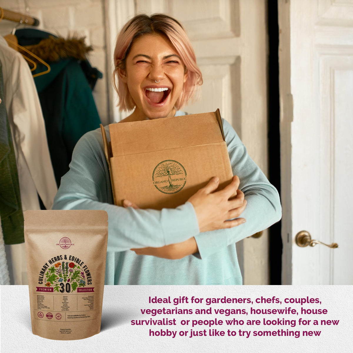 Organo Republic seed gift pack ideal for gardeners and food lovers.