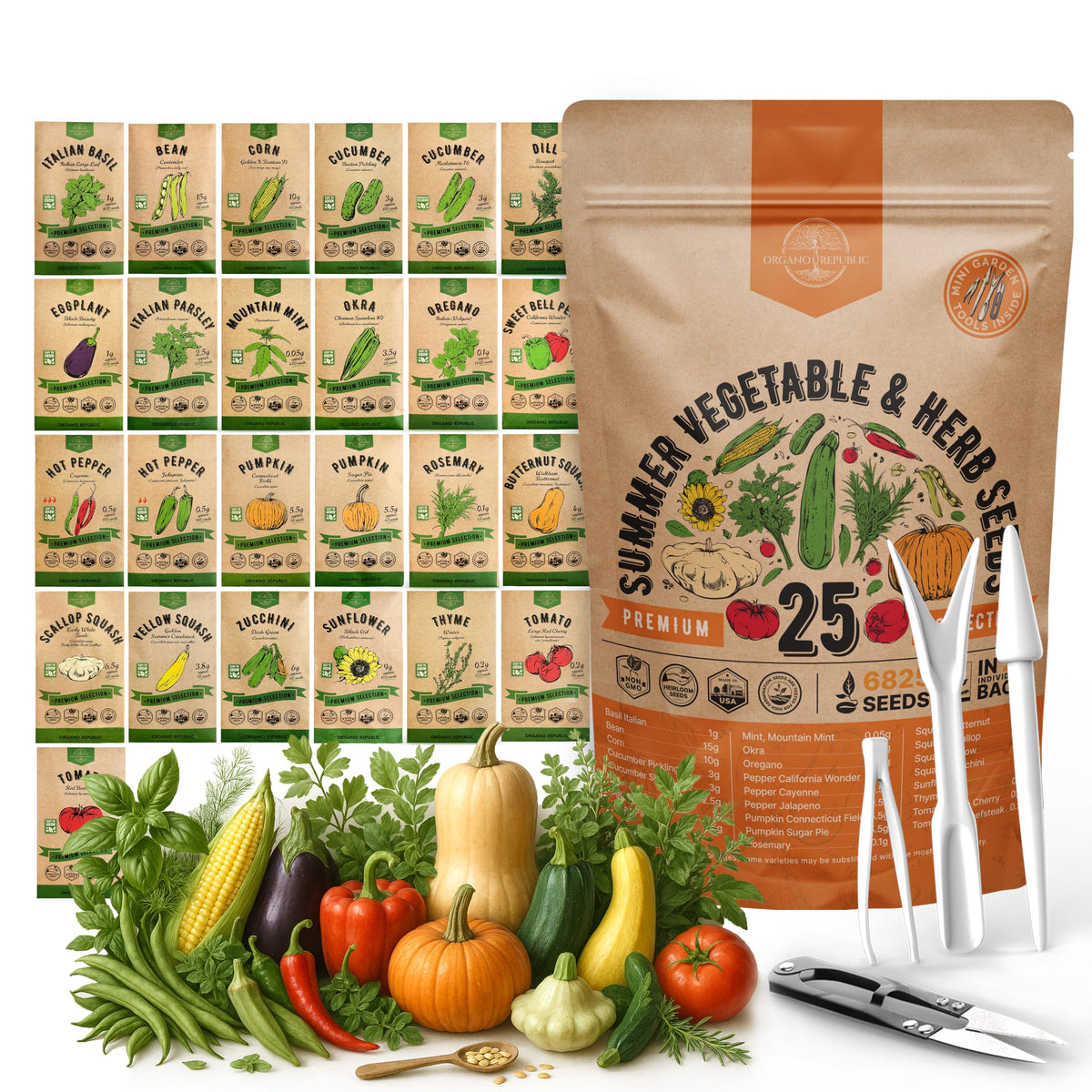 Organo Republic seed pack inside a resealable bag for easy storage.