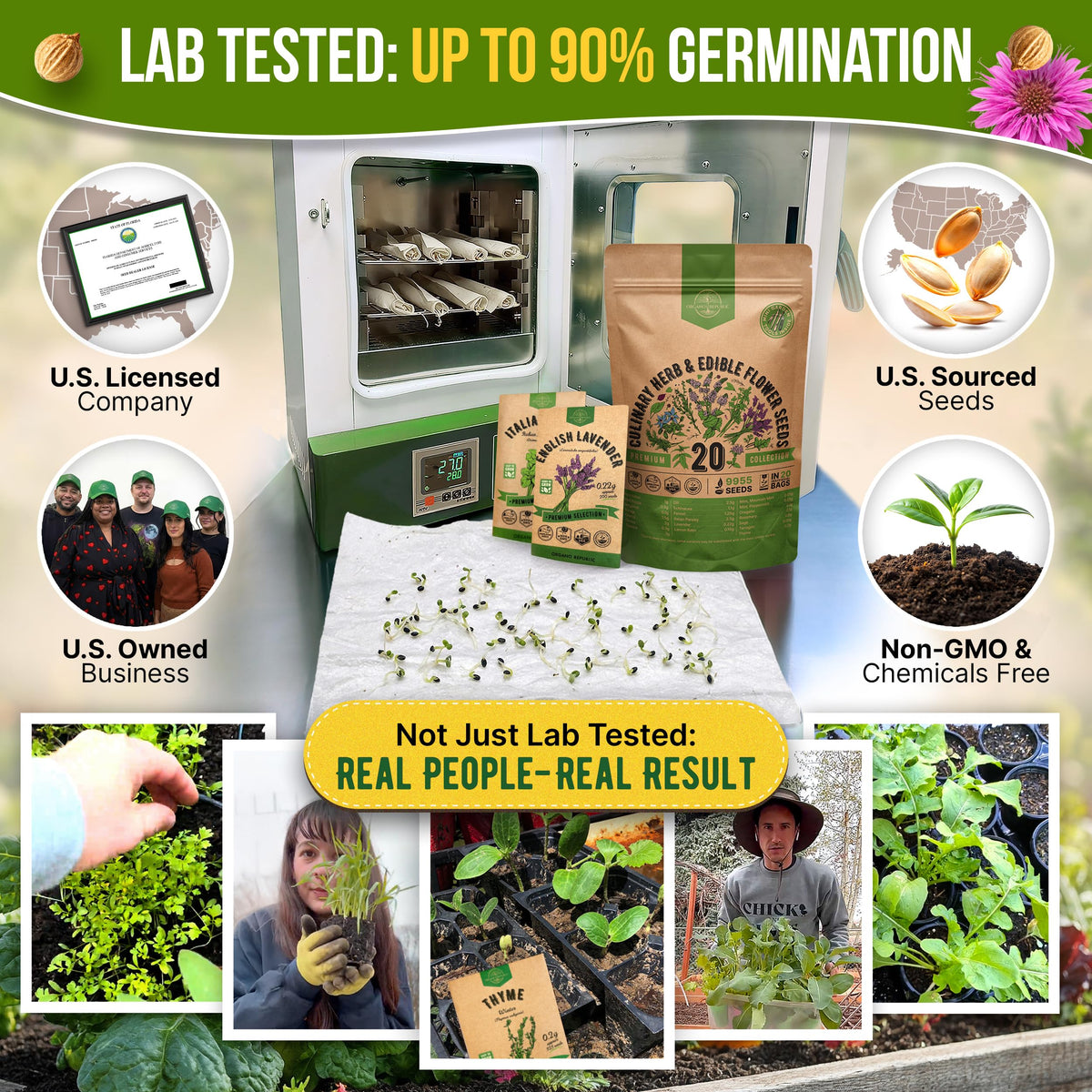 Organo Republic seed packets inside a resealable bag ensuring freshness for long-term gardening.