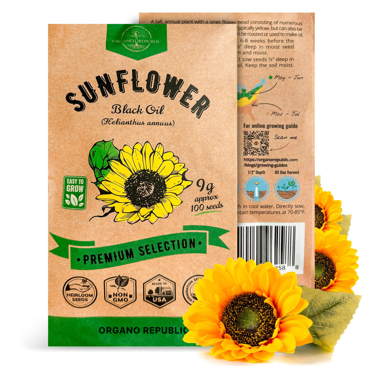 Organo Republic sunflower seeds pack front view for planting in the garden