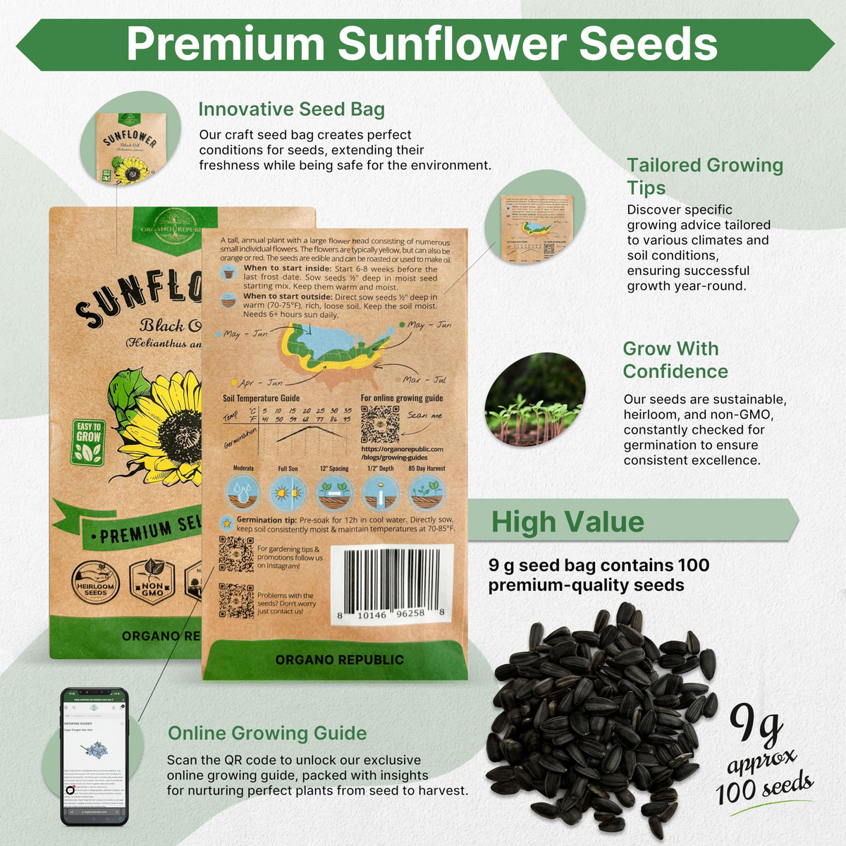 Organo Republic seeds pack inside view showing protective envelope